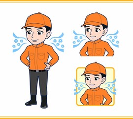 Young man in orange work clothes