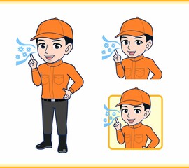 Young man in orange work clothes
