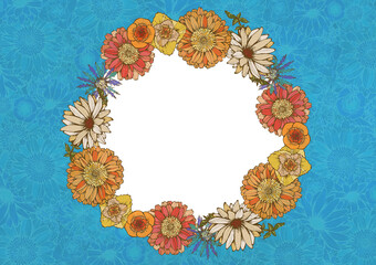 レトロポップ 夏の花柄 背景素材 アンティーク ヴィンテージデザイン Wall Mural Aoirokaeru