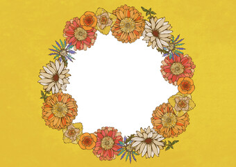 レトロポップ 夏の花柄 背景素材 黄色 アンティーク ヴィンテージデザイン Wall Mural Ayumi Takashima