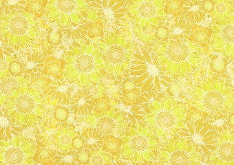 レトロポップ 夏の花柄 背景素材 黄色 アンティーク ヴィンテージデザイン Wall Mural Aoirokaeru