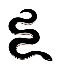 Simple black silhouette of a crawling snake. Boho tattoo, mystical icon for a witch, a symbol of wisdom and deceit. Vector illustration isolated on white background.