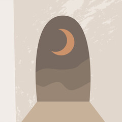 Vintage vintage engraving style. Abstract woman silhouette. Spiritual origin of the universe of magic and space, phases of the moon