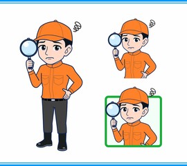 Fototapeta premium Young man in orange work clothes