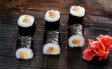 sushi with chopsticks