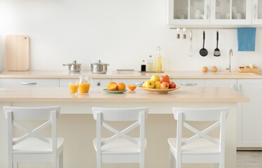 Fototapeta na wymiar Vitamins, fruits, health care and stylish cuisine in new rent flat