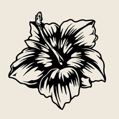 Vintage template of blooming hibiscus flower