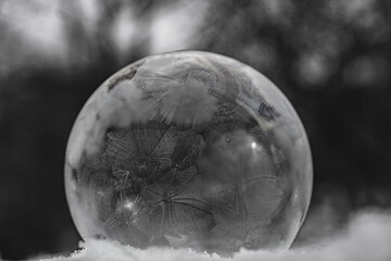 Frozen soap bubbles in winter