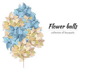 Flower bouquet on a white background, vector hand-drawn illustration. Banner with flower branch