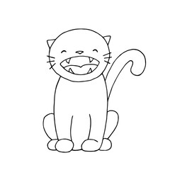 Meowing cat. Open mouth. Black and white outline. Coloring book for children. Vector hand-drawn doodle illustration.