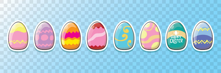 Set of color hand drawn Easter eggs with different texture isolated on white background.Spring holiday. Vector Illustration.Happy easter eggs horizontal banner