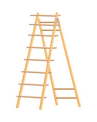 Wooden ladder household tool. Step ladder for domestic and construction needs. Isolated vector illustration