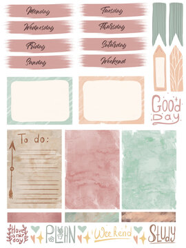 Set of illustration for planner.  Check list. To do. Stickers for planner. 