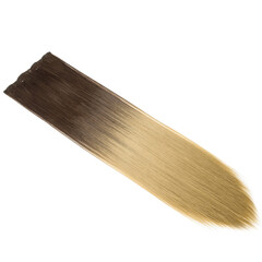 multiple pieces clip in straight brown to blonde highlights ombre style synthetic hair extensions © Sixsmith
