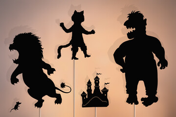 Puss in Boots storytelling, fairytale shadow puppets.