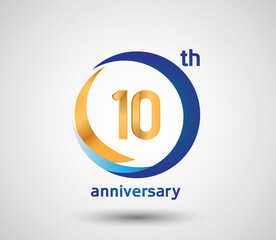 10 anniversary design with blue and golden circle isolated on white background can be use for invitation and special celebration moment