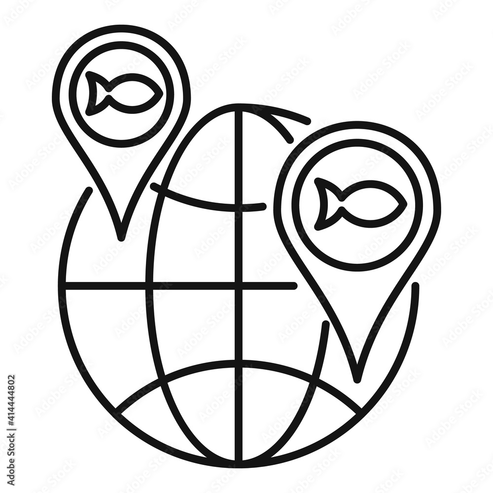 Poster global pin map fish icon. outline global pin map fish vector icon for web design isolated on white b