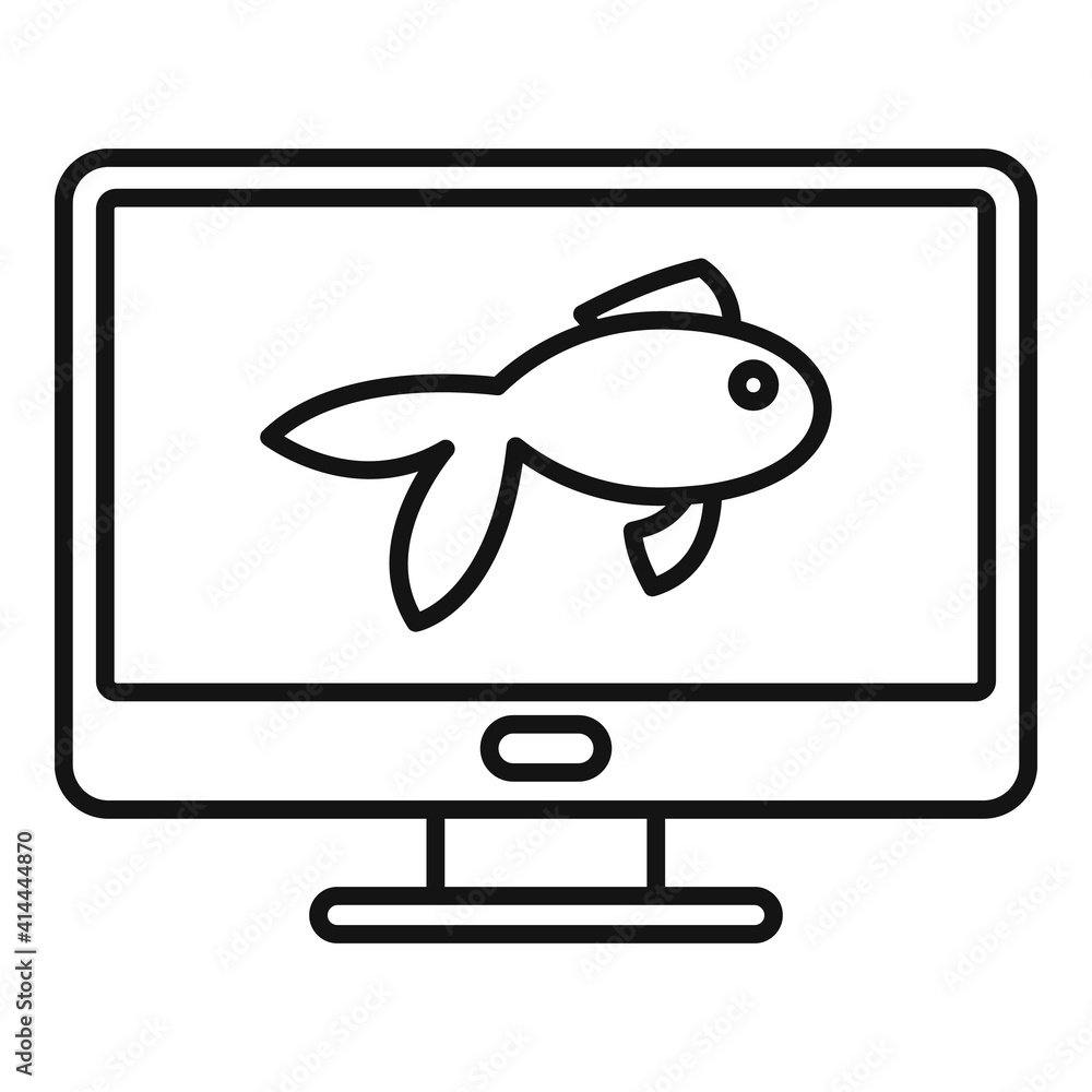 Poster fish monitor icon. outline fish monitor vector icon for web design isolated on white background