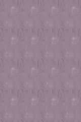 Silky floral pattern in purple faded shades. Seamless hand-drawn lines of flowers, stems, leaves