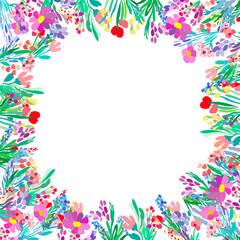 Vector floral frame. Abstract flowers on white background.