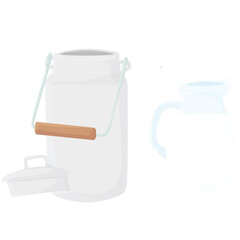 a can and a jug of milk. utensils for transporting milk. dairy products concept. vector flat. isolated.