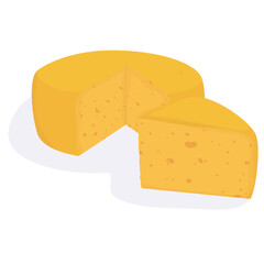 illustration of a round shape hard cheese. sectional cheese. the concept of dairy products, cheese dairy. vector flat. isolated.