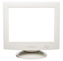 Old CRT computer monitor with cutout screen isolated on white - obrazy, fototapety, plakaty