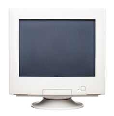 Old CRT computer monitor front isolated on white