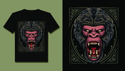 gorilla head t shirt vector illustration