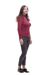 side view. cute young woman in casual clothes