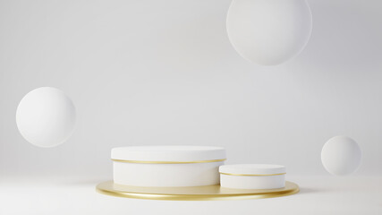 Minimal luxury white design Cylinder box podium in white concrete wall background. Display scene stage platform showcase, product, presentation, cosmetic. 3D render