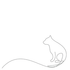 Cat animal silhouette line drawing, vector illustration