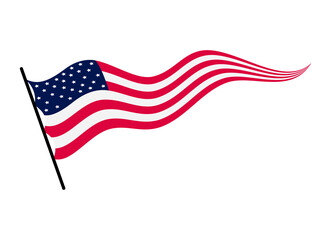 Waving flag of the United States of America. Illustration of wavy American Flag. National symbol, American flag on white background - illustration