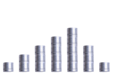 Stack of silver coins with stairs pattern