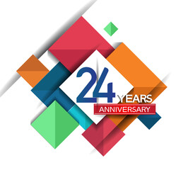24 years anniversary design colorful square style isolated on white background can be use for invitation, party, and celebration event