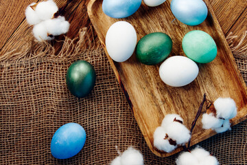 painted easter eggs wooden board decoration tradition holiday