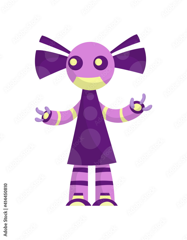 Poster funny cartoon robot. cute retro robot. robotic for children. friendly android robot character with a