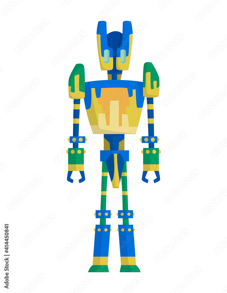 Poster funny cartoon robot. cute retro robot. robotic for children. friendly android robot character with a