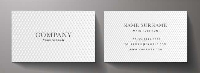 Business card with luxury abstract white triangle pattern (carbon texture). Formal premium background template useful for invitation design, Gift card, voucher or gift coupon