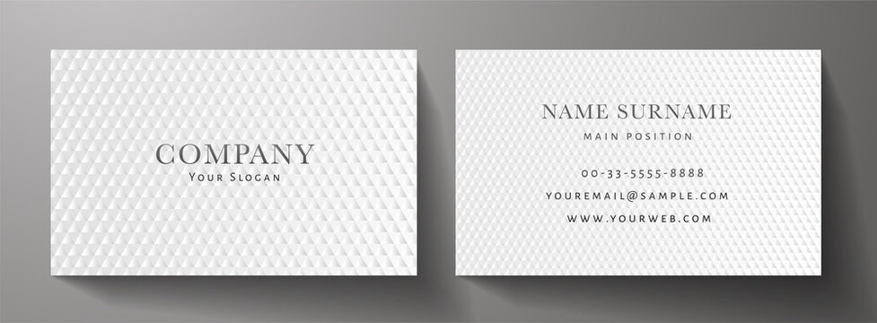 Business card with luxury abstract white triangle pattern (carbon texture). Formal premium background template useful for invitation design, Gift card, voucher or gift coupon