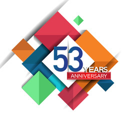 53 years anniversary design colorful square style isolated on white background can be use for invitation, party, and celebration event