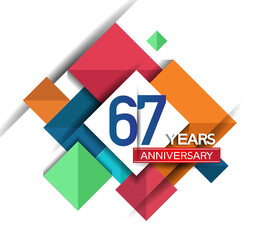 67 years anniversary design colorful square style isolated on white background can be use for invitation, party, and celebration event