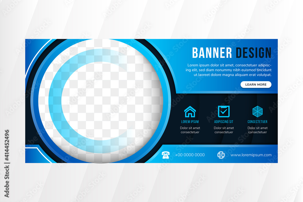 Poster abstract geometric horizontal banner design template with dark blue background. circle shape for spa