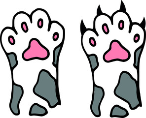Cute color cats paws. Hand draw. Digital