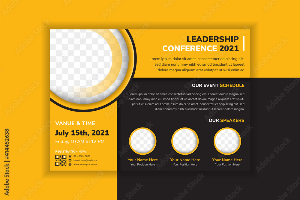 Poster abstract geometric horizontal flyer design template with black background. circle shape for space of