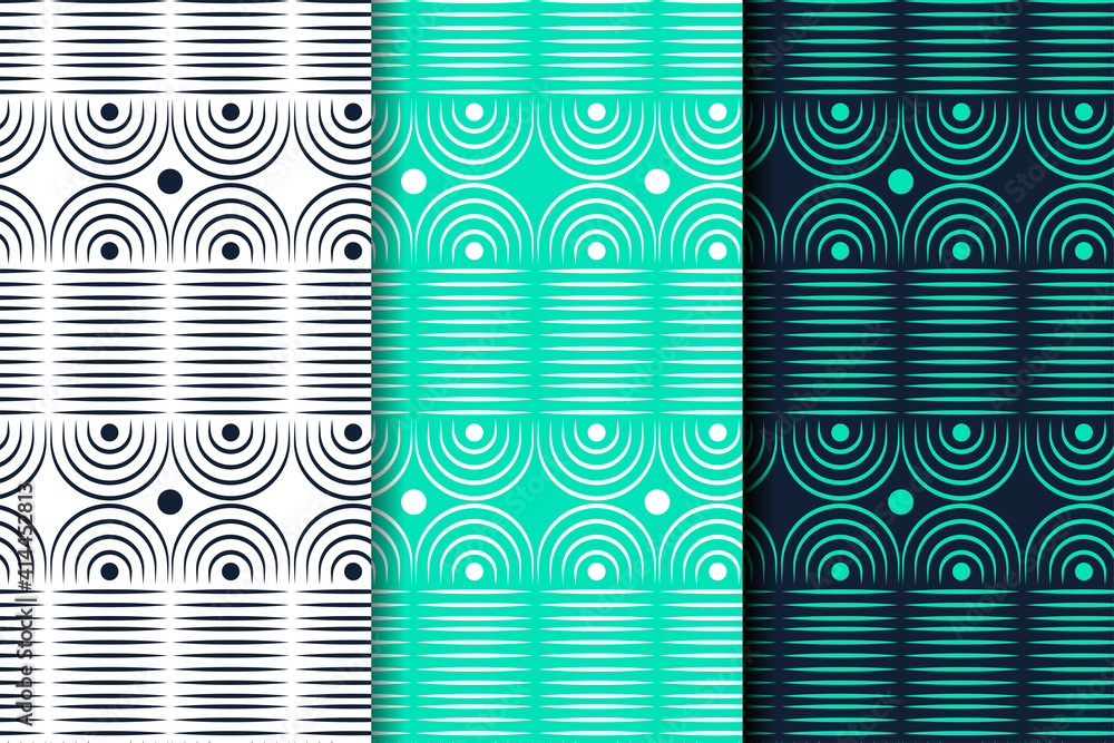 Poster set of seamless vector geometric ,circle outline and stripped line pattern. there are three colors b