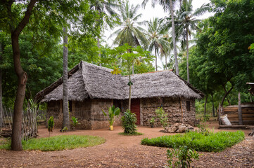 Fototapeta na wymiar Zaramo style houses in the forest of Watamu