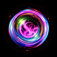 Vivid abstract background. Beautiful design of rotation frame.  .Mystical portal. Bright sphere lens. Rotating lines. Glow ring. .Magic neon ball. Led blurred swirl. Spiral glint lines. HUD