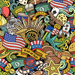 Cartoon doodles USA seamless pattern.