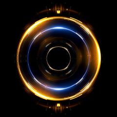 Vivid abstract background. Beautiful design of rotation frame.  .Mystical portal. Bright sphere lens. Rotating lines. Glow ring. .Magic neon ball. Led blurred swirl. Spiral glint lines. HUD